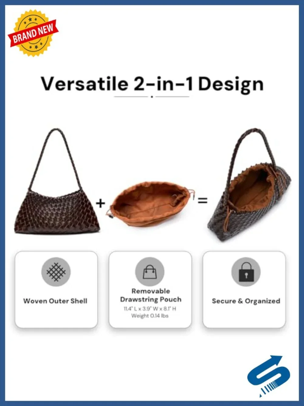 Vegan Leather Woven Hobo Bag with Drawstring Inner Pouch - Secure Shoulder or